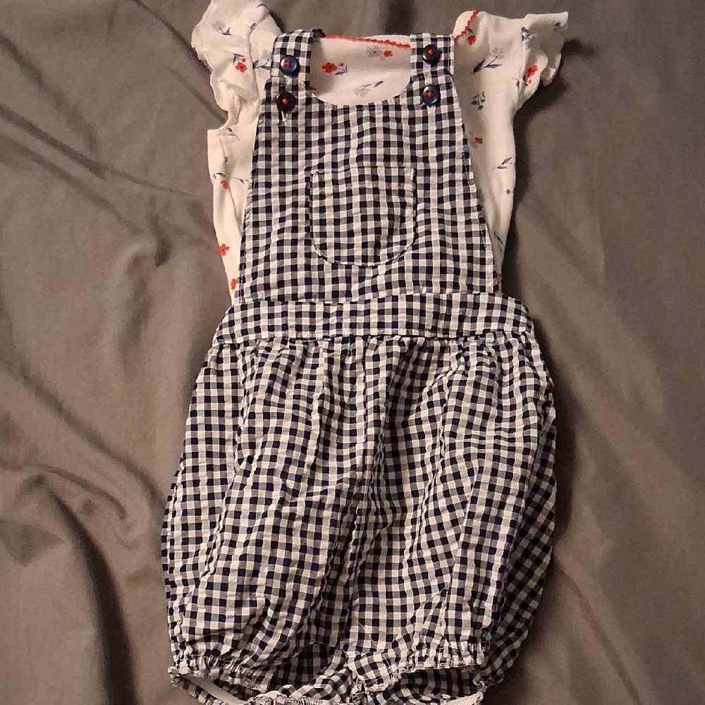 Navy Gingham Bubble Overalls Bottoms for Kids